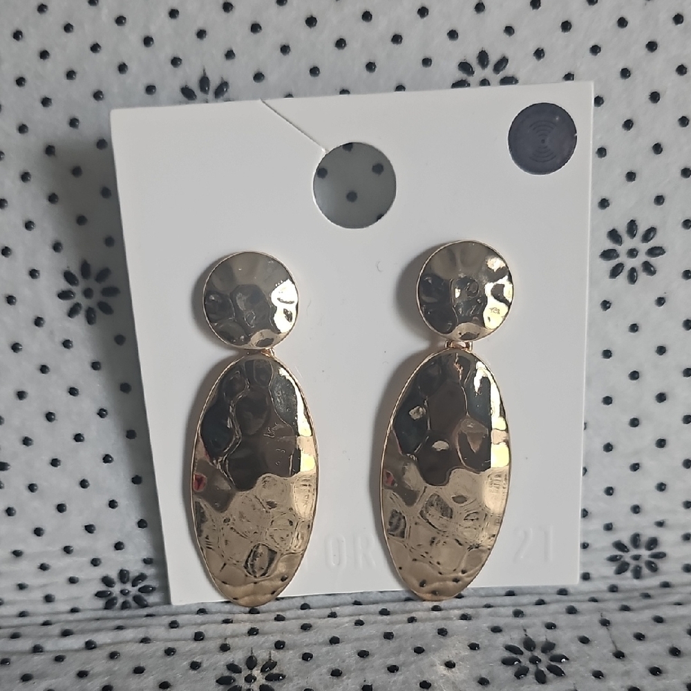 Gold Hammered Oval Earrings